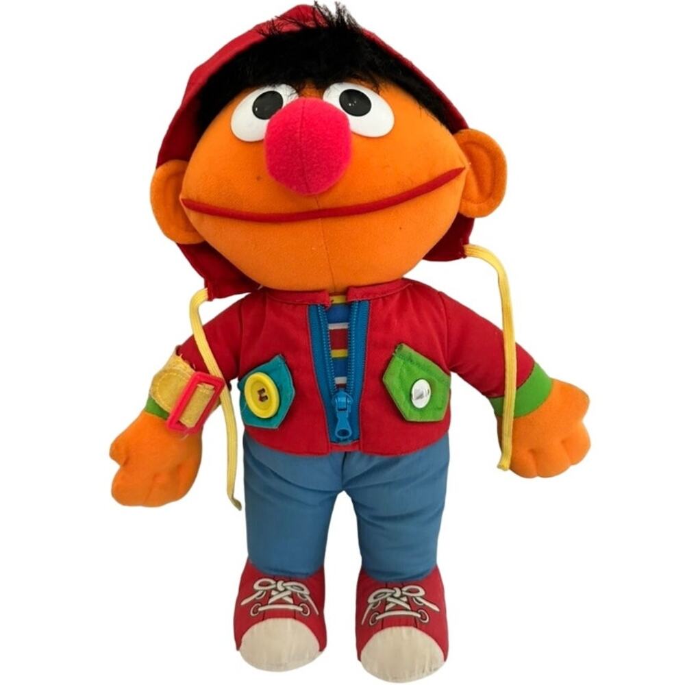 Sesame Street Ernie Plush Vtg Dress Me Up 1990 Playskool Zip Button EUC Doll